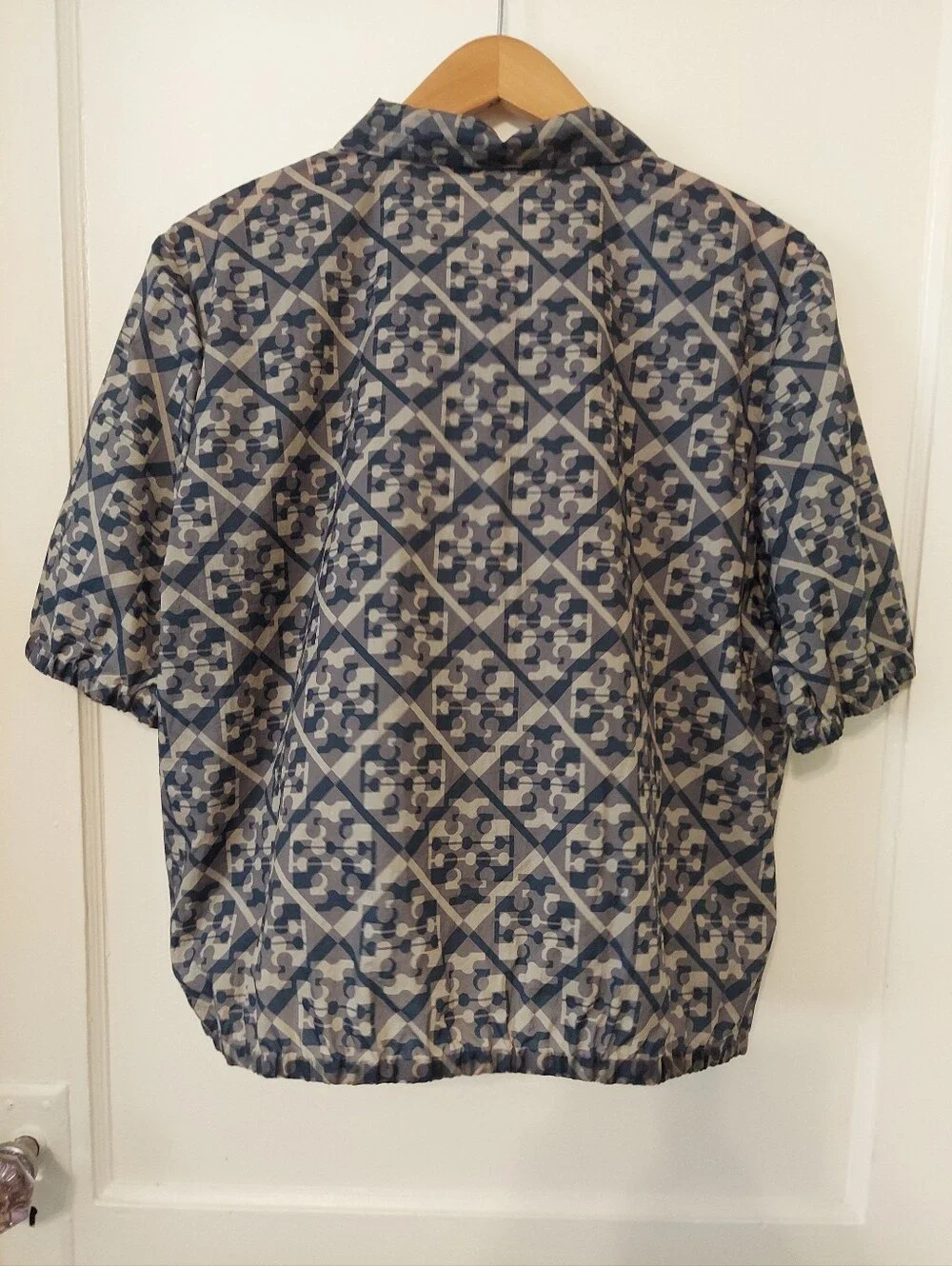 Tory Burch Prismatic T Monogram Nylon Zip Polo Top Gray Womens 10 Office